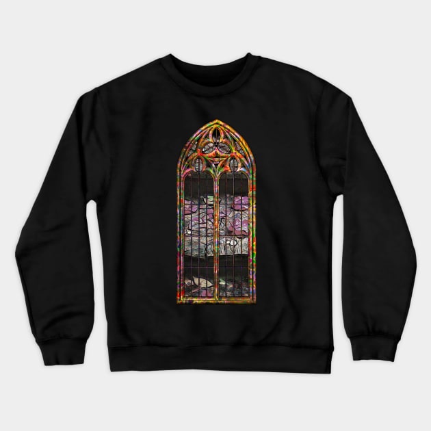 Fallen Leaves Through A Gothic Window Crewneck Sweatshirt by crunchysqueak